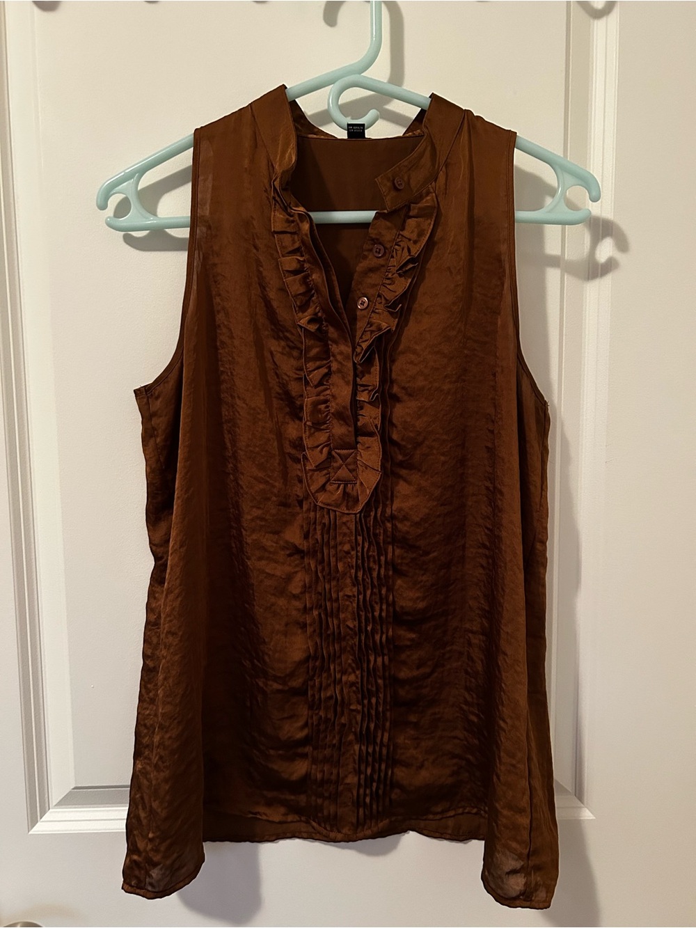 Jacob Brown Ruffled Satin-Effect Sleeveless Blouse